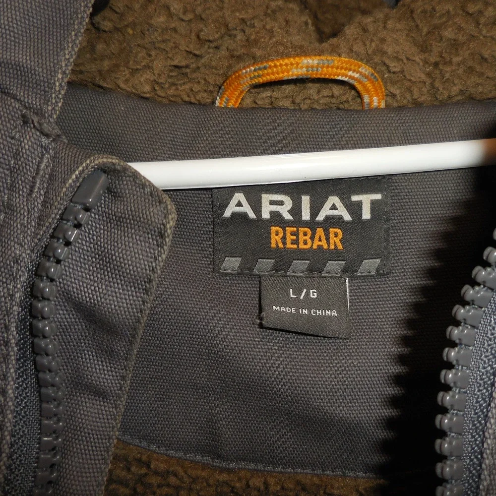 Ariat Rebar Mens Large Grey Sherpa Lined Canvas Hooded Work Jacket Coat 10023919